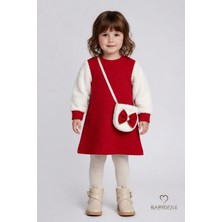 Babyden's Bayramlık Şık ve Rahat Kız Bebek Elbise Çantalı Yumuşak Peluş Kollu Kışlık Çocuk Kombini