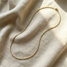 Ince Burgu Zincir Çelik Kolye - 14K Altın Rengi Kaplama, 45 cm / 2 mm