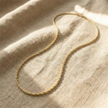 Burgu Zincir Çelik Kolye - 14K Altın Rengi Kaplama, 55 cm / 3 mm