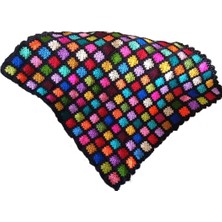 El Örgüsü Etnik Otantik Motifli Siyah Koltuk Şalı (100 cm x 100 Cm)