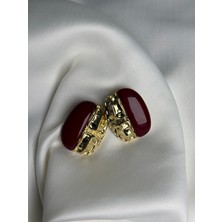 NB Steelora Bordo Renk Vintage Tasarımlı Büyük Kadın Küpe