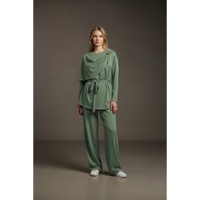 Molly Nelly Kadın Şal Yaka Toka Detaylı Rahat Günlük Pantolon Bluz Takım