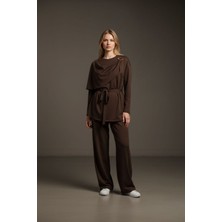 Molly Nelly Kadın Şal Yaka Toka Detaylı Rahat Günlük Pantolon Bluz Takım