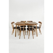 Unboxdeco Alaçatı 6 Kişilik Masif Ceviz Ahşap Masa Takımı, 6 Nesrin Sandalye - 130X80