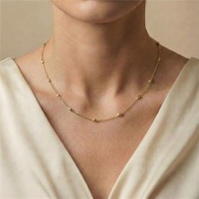 Dorikalı Halka Zincir Kolye - 14K Altın Rengi Kaplama, 45 cm