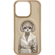 Nimmy iPhone 16 Uyumlu | MagSafe Destekli 3D Nakışlı Magnetic Fashion Kahve Kedili Silikon Kılıf