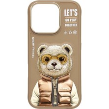 Nimmy iPhone 16 Pro Max Uyumlu | 3D Gerçek Nakışlı ve Fermuar Detaylı Ayıcık Desenli Kılıf 2.0