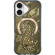 Nimmy iPhone 16 Uyumlu | MagSafe Destekli 3D Gerçek Nakış İşlemeli Leopar Kılıf