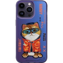 Nimmy iPhone 14 Pro Uyumlu | Parlak Zemin Üstü 3D Gerçek Nakış İşlemeli Kedi Desenli Silikon Kılıf