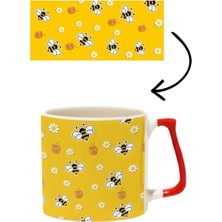 Baskıgo Arı Bal Papatya Desen Lüks Kupa - Hediye Seramik Kupa