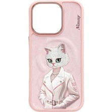 Nimmy iPhone 16 Pro Max Uyumlu | MagSafe Destekli 3D Nakışlı Magnetic Fashion Beyaz Kedi Kılıf