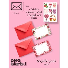 Pera İstanbul 2 Adet Kırmızı 7x9 Zarf 2 Adet Hediyelik Not Kartı 1 Adet Sticker Set Sevgililer Günü Yıl Dönümü