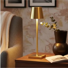 abnturk Şarjlı Taşınabilir Zarif Gövdeli 3 Mod Işık Her Ambiyansa Uyumlu Altın Renk Dekoratif Masa Lambası