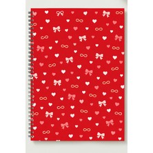 Black-One Mini Kalpli ve Kurdeleli A5 Metal Spiralli Çizgisiz Kalın Bristol Kapak Mini Kalpli ve Kurdele Def.