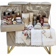 58 Yan Cetvel Kapuçino 2’li Çeyiz Sandığı & Makyaj Kutusu Seti