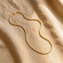 Burgu Zincir Çelik Kolye - 14K Altın Rengi Kaplama, 55 cm / 4 mm