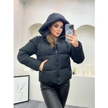 Tals Moda KADIN GENİŞ KALIP KAPİŞONLUNU BAĞCIKLI CASUAL  KISA SİŞME MONT