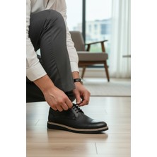 Enoch Erkek Hakiki Deri Klasik Ayakkabı Dokulu Saya ve Hafif Comfort Tabanlı Bağcıklı Model
