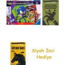 Ravensburger, 3X49P Puzzle Sonic, Çocuk Puzzle + Dünyanın Merkezine Yolculuk + Siyah Inci Hediye