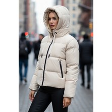 Tals Moda KADIN GENİŞ KALIP KAPİŞONLUNU BAĞCIKLI CASUAL  KISA SİŞME MONT