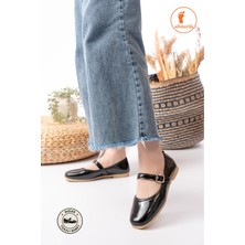 Albishoes Tokalı Babet Günlük Kadın Rugan Babet Ayakkabı Şık Rahat Iş Ofis Ev Kadın Rugan Babet