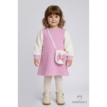 Babyden's Bayramlık Şık ve Rahat Kız Bebek Elbise Çantalı Yumuşak Peluş Kollu Kışlık Çocuk Kombini