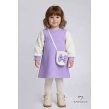 Babyden's Bayramlık Şık ve Rahat Kız Bebek Elbise Çantalı Yumuşak Peluş Kollu Kışlık Çocuk Kombini
