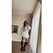 Hande Batmaz Butik Fırfırlı Saten Gömlek Elbise