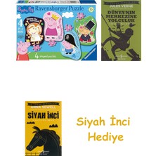 Ravensburger 4/6/8/10P Puz Peppa Pig Yapboz + Dünyanın Merkezine Yolculuk + Siyah Inci Hediye