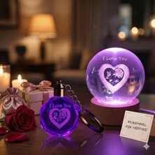 Hayke Sevgiliye Özel Işıklı Kristal Cam Küre LED Lamba ve Anahtarlık Seti – Romantik Sevgililer Günü Hediyesi