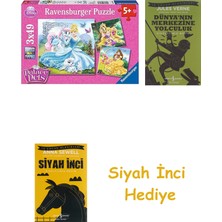 Ravensburger Puzzle 3X49 Parça Belle Cindirella Rapunzel Renkli 6+ + Dünyanın Merkezine Yolculuk + Siyah Inci Hediye