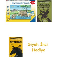 Ravensburger 2X12 Parça Yavru Hayvanlar Puzzle + Dünyanın Merkezine Yolculuk + Siyah Inci Hediye