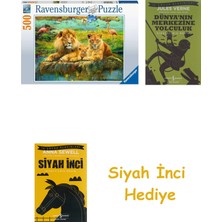 Ravensburger 500P Puzzle Aslan Ailesi, Yapboz + Dünyanın Merkezine Yolculuk + Siyah Inci Hediye