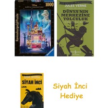 Ravensburger 1000 Parça Disney Cinderella Şato Puzzle + Dünyanın Merkezine Yolculuk + Siyah Inci Hediye