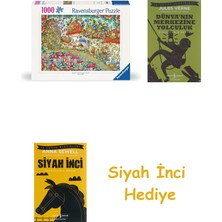 Ravensburger, 1000P Puzzle Çiçekli Mantar Evler, Yetişkin Puzzle + Dünyanın Merkezine Yolculuk + Siyah Inci Hediye