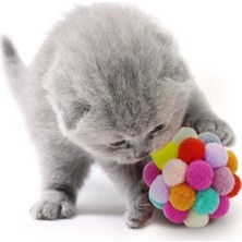 Normadia Renkli Ponpon Top Zilli Kedi Oyuncağı 7cm, Eğlenceli ve Çekici Tasarım