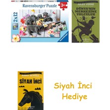 Ravensburger, 2X12P Puzzle Yavru Köpekler, Çocuk Puzzle + Dünyanın Merkezine Yolculuk + Siyah Inci Hediye