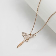 Trend Robo 925 Ayar Gümüş Rose Kaplama Zirkon Taşlı Yusufçuk Kolye