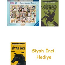 Ravensburger, 1000P Puzzle Çılgın Kediler, Yetişkin Puzzle + Dünyanın Merkezine Yolculuk + Siyah Inci Hediye