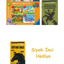 Ravensburger 030583 6/8/10/12P Puzzle Yaşadığım Yer, Çok Renkli + Dünyanın Merkezine Yolculuk + Siyah Inci Hediye