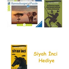 Ravensburger 1000 Parça Masai Mara’da Fil Puzzle + Dünyanın Merkezine Yolculuk + Siyah Inci Hediye