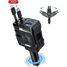 Xo 104W Dahili Type-C ve Lightning Kablolu USB-A & USB-C Çıkışlı Dijital Göstergeli Araç İçi Şarj Aleti