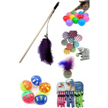 Normadia Tüylü ve Çıngıraklı Renkli Top, Ip Sarma ve Olta Tasma Seti