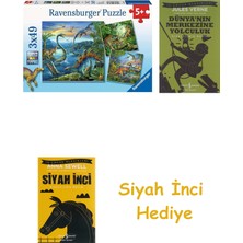 Ravensburger 3X49P Puz Dinozorlar + Dünyanın Merkezine Yolculuk + Siyah Inci Hediye