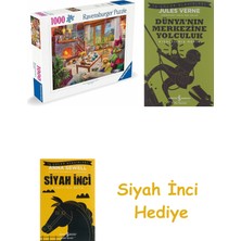 Ravensburger, 1000P Puzzle Huzurlu Oturma Odası, Yetişkin Puzzle + Dünyanın Merkezine Yolculuk + Siyah Inci Hediye