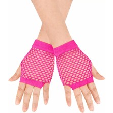 Magicool 80 Ler 90 Lar Retro Neon Fuşya Şeker Pembesi File Parmaksız Kısa Eldiven 11 cm