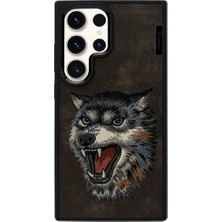 Nimmy Samsung Galaxy S24 Ultra | 3D Süet Gerçek Nakış İşlemeli Kurt Figürlü Raptor Series Kılıf