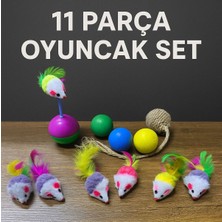 Normadia Eğlenceli Kedi Oyuncak Seti 11 Parça Pompom, Tüylü Top ve Fareler