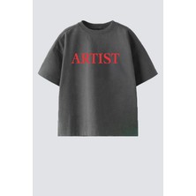 Monila  Çocuk Pamuklu Kısa Kol T-Shirt Günlük Stil Antrasit Renkli Baskılı