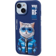 Nimmy iPhone 15 Uyumlu | 3D Gerçek Nakış İşlemeli Fermuarlı Mont ve Gözlük Detaylı Premium Kedi Kılıf 2.0
